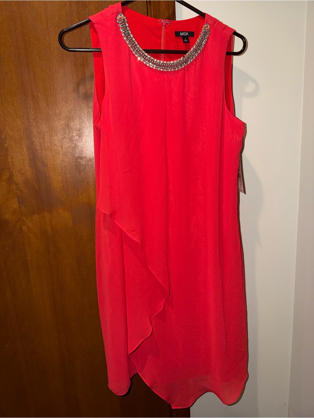 MSK Coral Sleeveless Jewel-Neck Asymmetrical Mini Dress